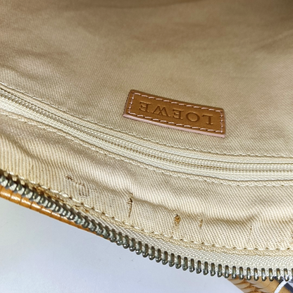LOEWE Khaki canvas old flower floral single shoulder bag crossbody bag Silver Hardware Removable shoulder strap-(SKU)-944298233