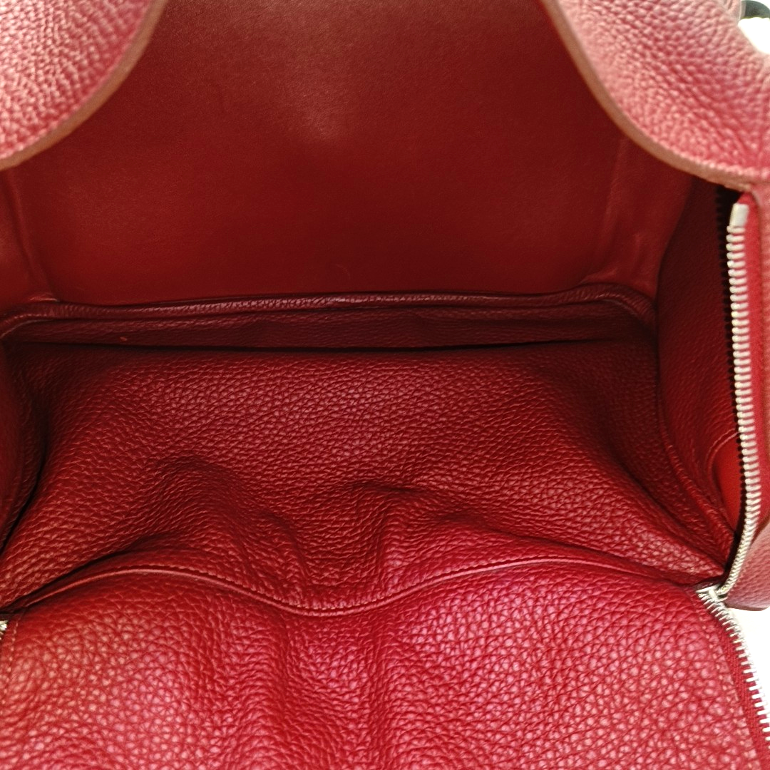 HERMÈS Lindy 34 Flag Red Clemence Leather Shoulder Bag Tote Bag Silver Hardware 🅀 Clasp-(SKU)-956096162