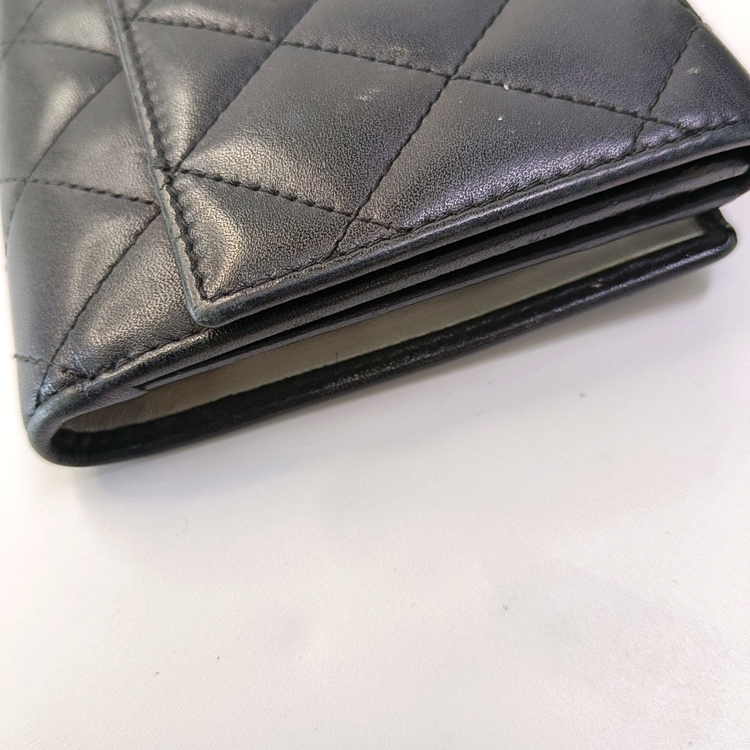 CHANEL CAMBON Black Cowhide Quilted Texture Wallet Silver Hardware 15nan-(SKU)-930797886