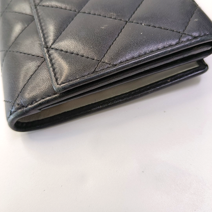 CHANEL CAMBON Black Cowhide Quilted Texture Wallet Silver Hardware 15nan-(SKU)-930797886