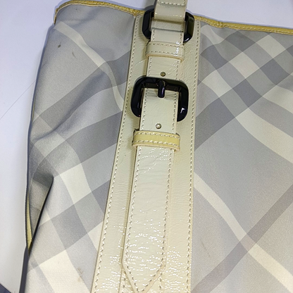 BURBERRY Lowry Light Gray Fabric Tote Bag Black hardware shoulder straps-(SKU)-936956397