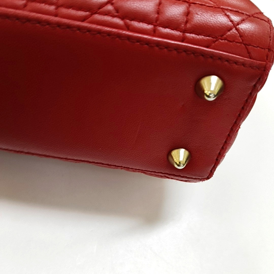 DIOR Lady Dior Small Red Lambskin Quilted Cannage Diagonal Shoulder Bag with Detachable Strap-(SKU)-965676680