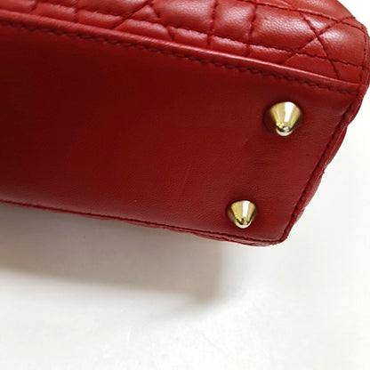 DIOR Lady Dior Small Red Lambskin Quilted Cannage Diagonal Shoulder Bag with Detachable Strap-(SKU)-965676680