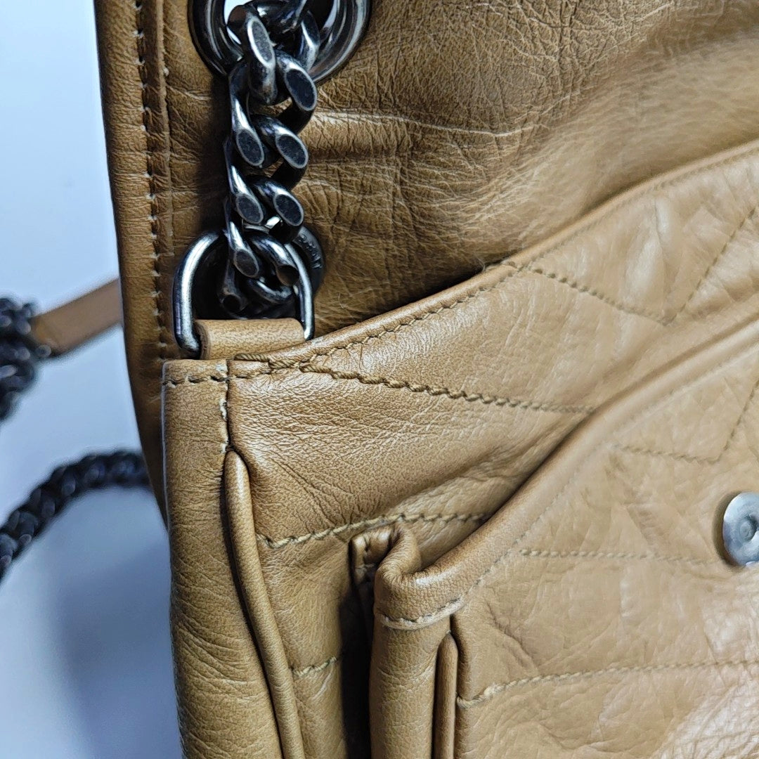 YSL NIKI Medium Brown Leather Single-Shoulder Bag with Silver Hardware-(SKU)-966916847