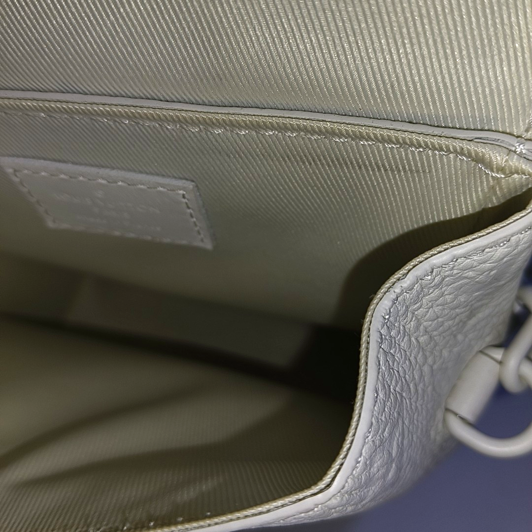 LOUIS VUITTON STEAMER Extra Small Size White Calfskin Monogram Embossed Crossbody Shoulder Bag Black Hardware Removable Shoulder Strap-(SKU)-961736730