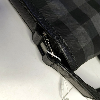 BURBERRY Dark Gray Nylon Battle Horse Plaid Single Shoulder Bag Crossbody Bag Ruthenium color hardware-(SKU)-958749400
