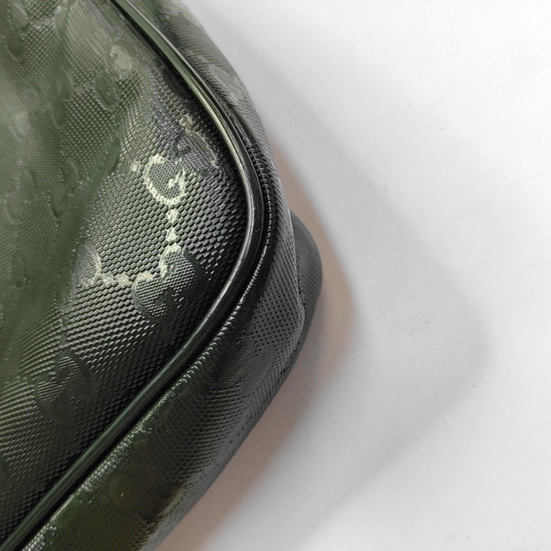 GUCCI Dark green coated canvas old floral handbag Silver Hardware-(SKU)-945400598