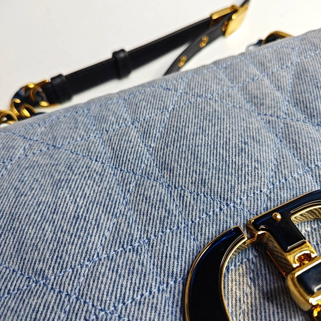 DIOR Dior Caro Medium Blue Denim Quilted Crossbody Shoulder Bag Tote Bag-(SKU)-966917875
