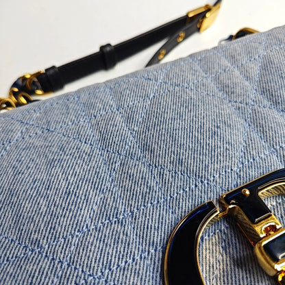 DIOR Dior Caro Medium Blue Denim Quilted Crossbody Shoulder Bag Tote Bag-(SKU)-966917875