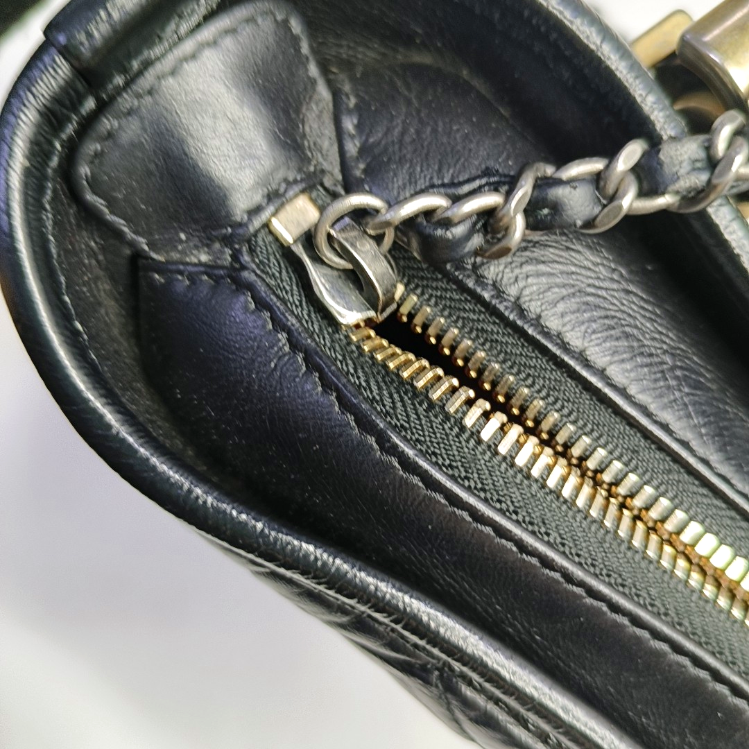 CHANEL GABRIELLE Small Black Leather Quilted Chain Bag Crossbody Bag, Single Shoulder Bag, Handbag, Gold and Silver Rhodium-Plated Hardware, 24 Clasp, Detachable Shoulder Strap-(SKU)-957601167