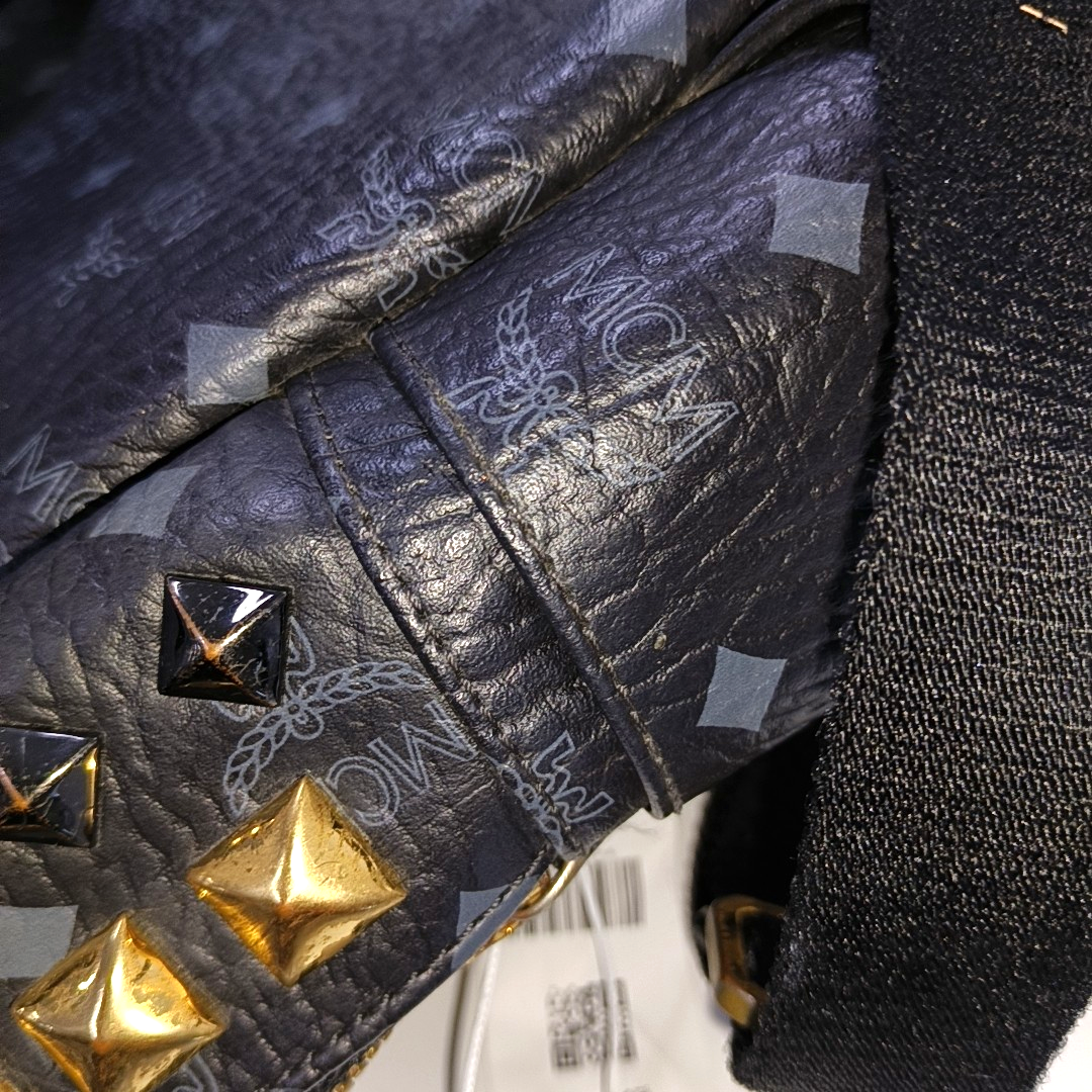 MCM STARK  Small size Black Coated Canvas Monogram Studs Backpack Golden hardware-(SKU)-942517154