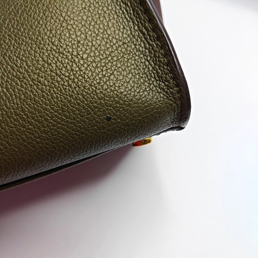 LOUIS VUITTON ON MY SIDE Medium Size Green Calfskin Monogram Single Shoulder Bag Handbag Gold Hardware Removable Shoulder Strap-(SKU)-968040035