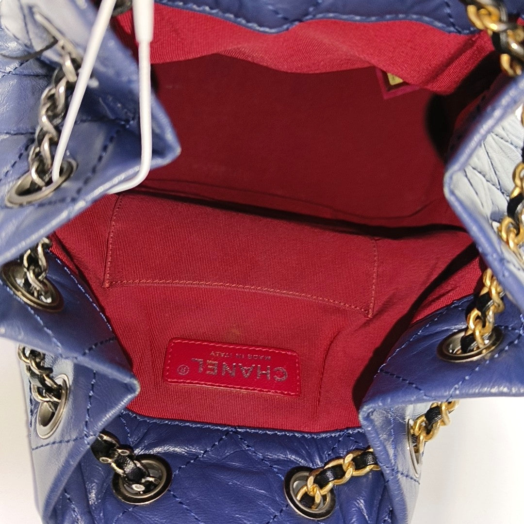 CHANEL GABRIELLE Small Dark Blue Calfskin Quilted Bag Backpack with Mixed Hardware 26 Compartments-(SKU)-968115446