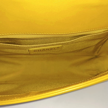 CHANEL BOY CHANEL Medium Yellow Lamb Skin Quilted V Crossbody Bag Shoulder Bag Golden Hardware 24 Clasp Removable Shoulder Strap-(SKU)-966291134