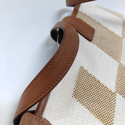 HERMÈS Cabas H En Biais 25 Glacier White Canvas Monogram Crossbody Shoulder Bag with Gold Hardware, Z-(SKU)-962766902