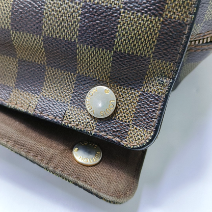 LOUIS VUITTON NAVIGLIO Brown Coated Canvas Checkered Single Shoulder Bag Crossbody Gold Brown Hardware-(SKU)-956274332