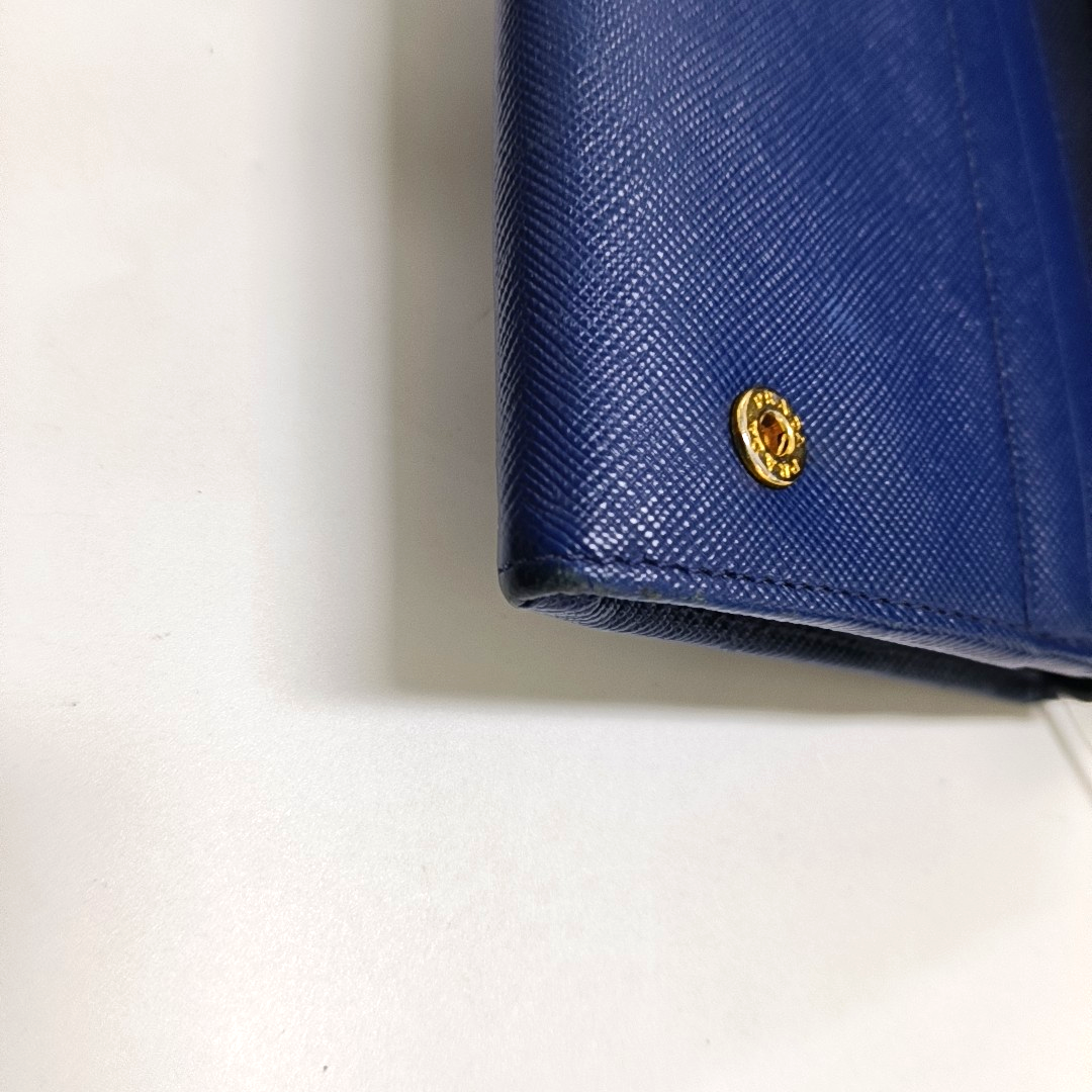 PRADA Blue Calfskin Logo Wallet Golden hardware-(SKU)-956067557
