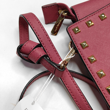 MICHAEL KORS Selma Medium size Pink cowhide studded crossbody bag, shoulder bag Golden hardware Removable shoulder strap-(SKU)-944285673