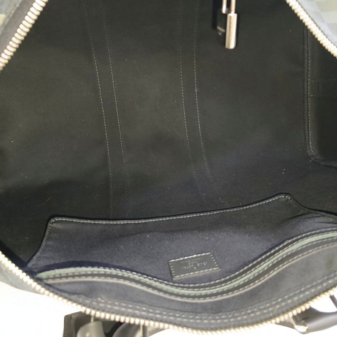 LOUIS VUITTON KEEPALL 45 Blue Coated Canvas Monogram Chessboard Boston Bag with Removable Strap-(SKU)-968524885