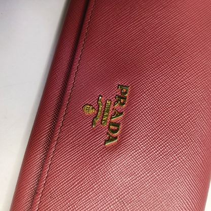 PRADA Pink cowhide cross-grain wallet Golden hardware-(SKU)-955720758