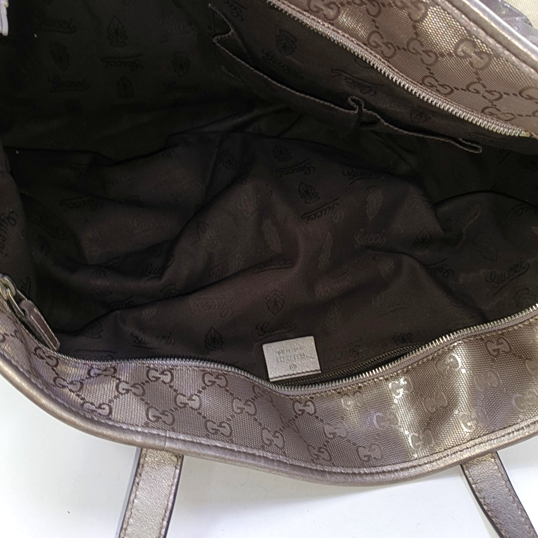 GUCCI GG Imprime Gray coated canvas monogram handbag, shoulder bag Silver Hardware-(SKU)-959892068