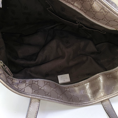 GUCCI GG Imprime Gray coated canvas monogram handbag, shoulder bag Silver Hardware-(SKU)-959892068