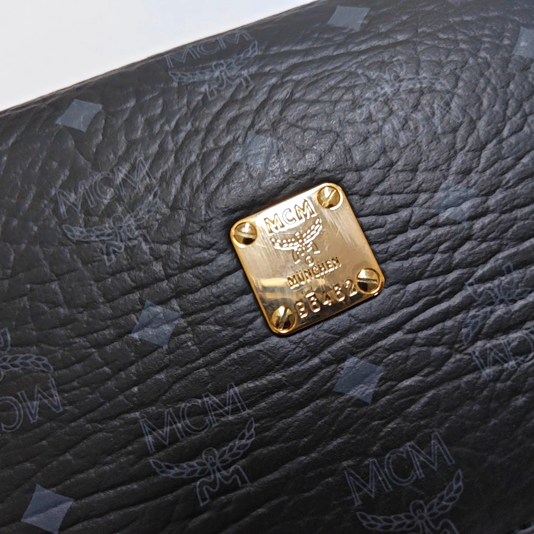 MCM Black coated canvas old flower printed crossbody bag, single shoulder bag Golden hardware Removable shoulder strap-(SKU)-951869892
