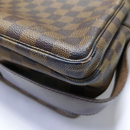 LOUIS VUITTON NAVIGLIO Brown Coated Canvas Checkered Single Shoulder Bag Crossbody Gold Brown Hardware-(SKU)-956274332