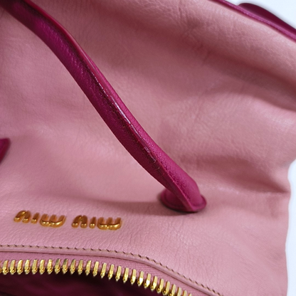 Miu Miu Pink Cowhide Crossbody Tote Bag Single Shoulder Golden hardware Removable shoulder strap-(SKU)-956651797