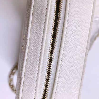 CHANEL SURPIQUE White Calfskin Quilted Monogram Crossbody Single Shoulder Bag with Gold Hardware-(SKU)-966839667