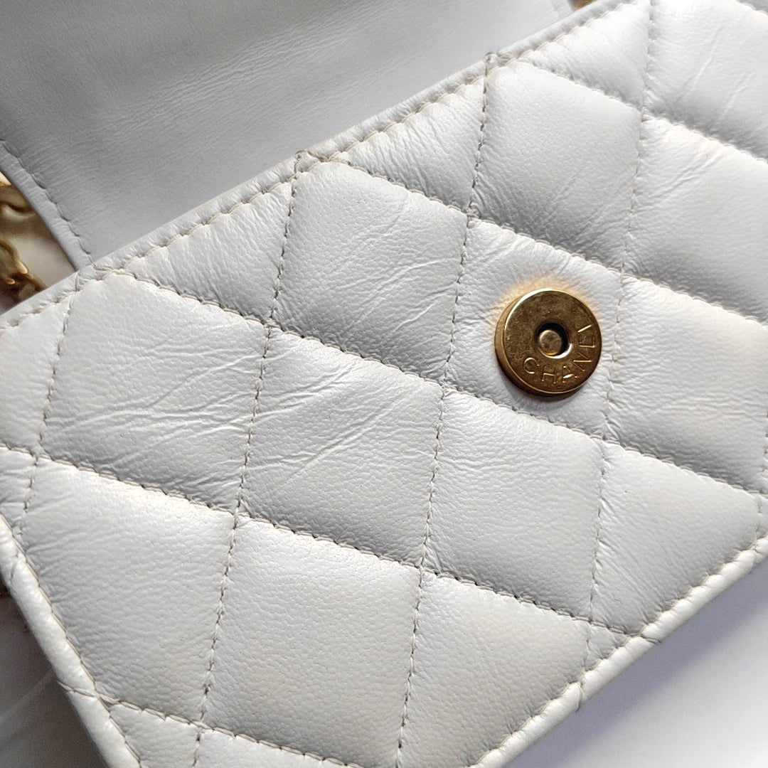 CHANEL WOC White Lamb Skin Quilted Monogram Shoulder Bag Crossbody with Gold Hardware-(SKU)-968492386