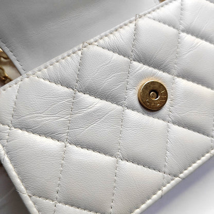CHANEL WOC White Lamb Skin Quilted Monogram Shoulder Bag Crossbody with Gold Hardware-(SKU)-968492386