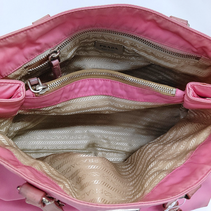 PRADA Tote bag Pink Nylon Logo Single Shoulder Bag Silver Hardware shoulder straps-(SKU)-957386735