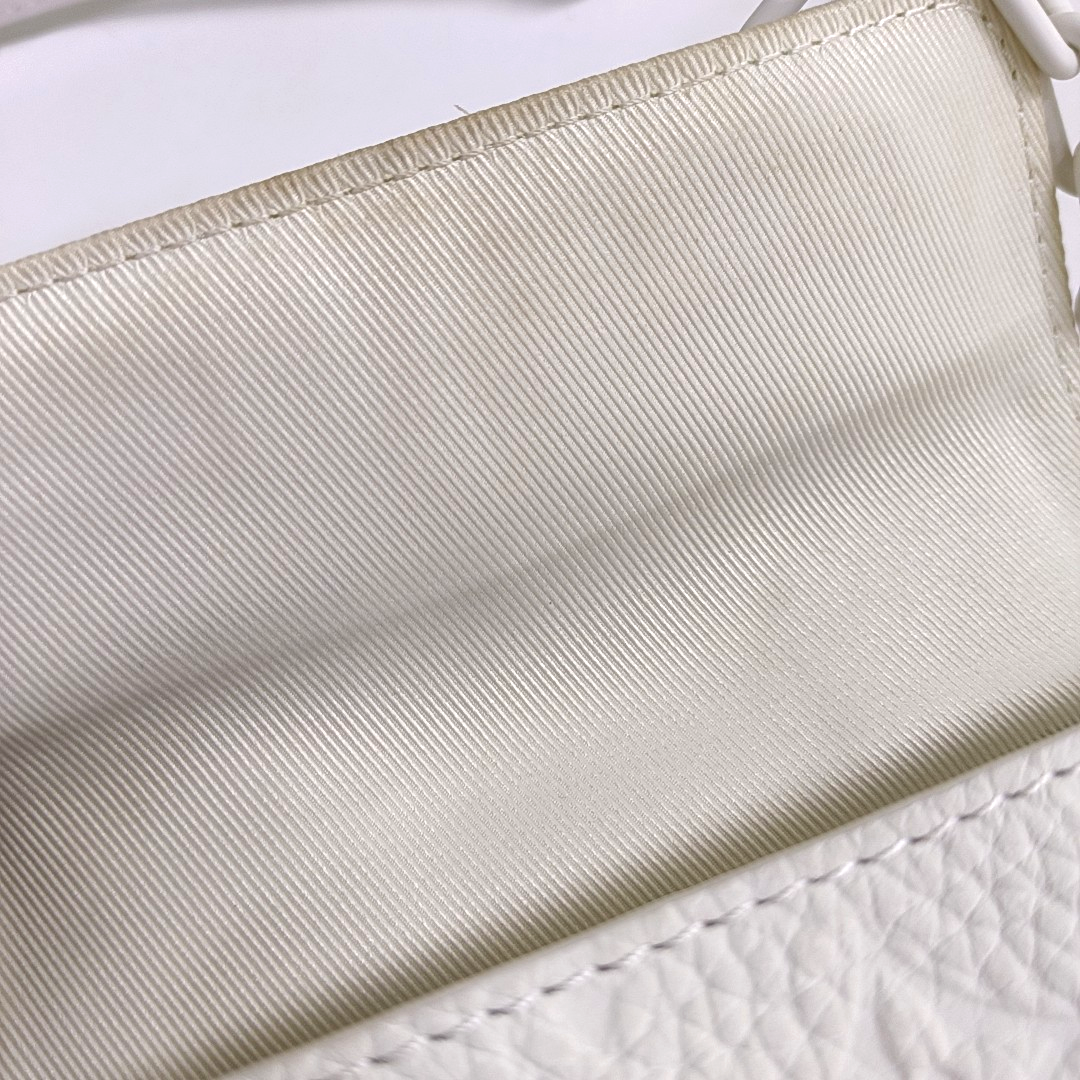 LOUIS VUITTON STEAMER Extra Small Size White Calfskin Monogram Embossed Crossbody Shoulder Bag Black Hardware Removable Shoulder Strap-(SKU)-961736730