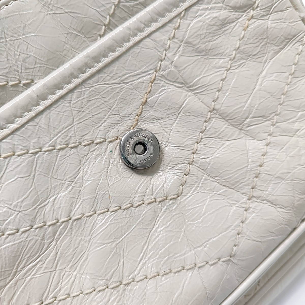 YSL NIKI Small White Calfskin Quilted V-Stripe Shoulder Bag and Crossbody with White Rhodium-Plated Hardware-(SKU)-953133079