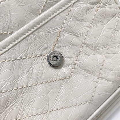 YSL NIKI Small White Calfskin Quilted V-Stripe Shoulder Bag and Crossbody with White Rhodium-Plated Hardware-(SKU)-953133079