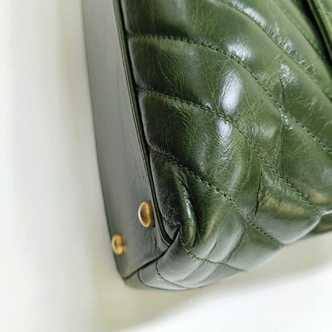 CHANEL COCO HANDLE Large Green Calfskin Quilted V Pattern Single Shoulder Bag Handbag Detachable Strap-(SKU)-963065464
