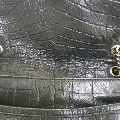 YSL NIKI Small Dark Grey Calfskin Plaid Quilted V-Shape Shoulder Bag Palladium Hardware-(SKU)-966844525