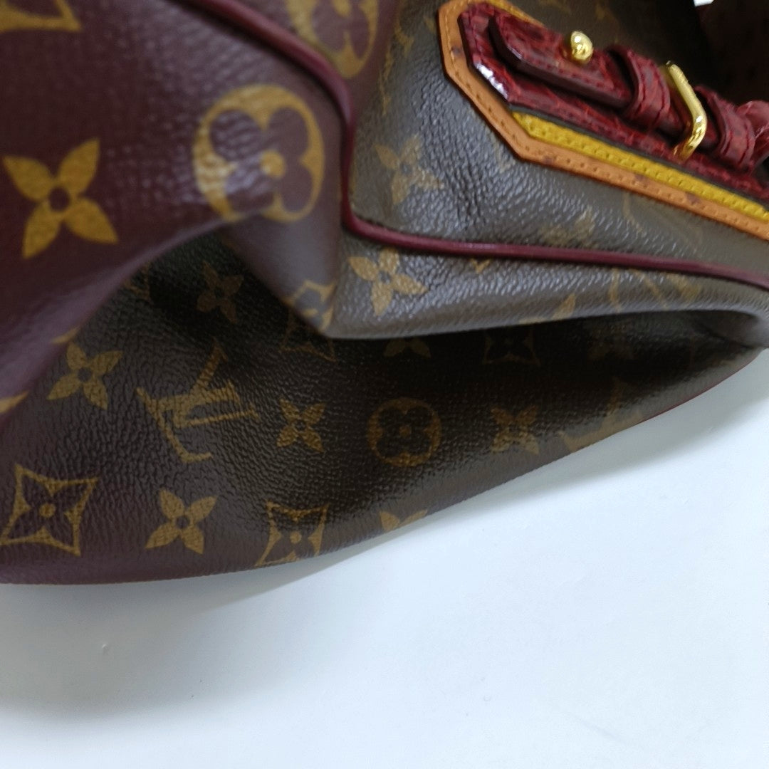 LOUIS VUITTON GRIET Brown Coated Canvas Monogram Crocodile Embossed Handbag with Gold Hardware-(SKU)-967372524