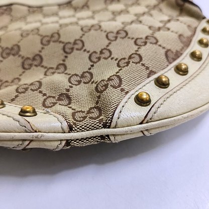 GUCCI Pelham Khaki Fabric Monogram Rivets Shoulder Bag Tote Bag Golden hardware-(SKU)-952072335