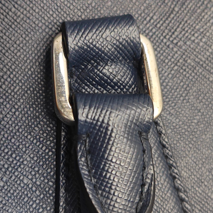 PRADA Vitello Dark blue leather logo crocodile texture handbag Silver Hardware-(SKU)-946699798