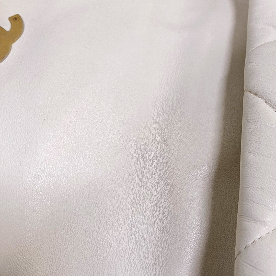 CHANEL CHANEL 19 Small White Lamb Skin Quilted Shoulder Bag Crossbody with Gold, Silver and Ruthenium Hardware 30 Clasp-(SKU)-969981633