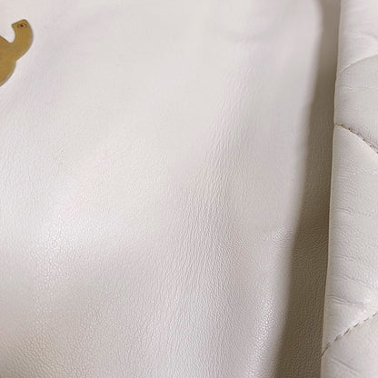 CHANEL CHANEL 19 Small White Lamb Skin Quilted Shoulder Bag Crossbody with Gold, Silver and Ruthenium Hardware 30 Clasp-(SKU)-969981633