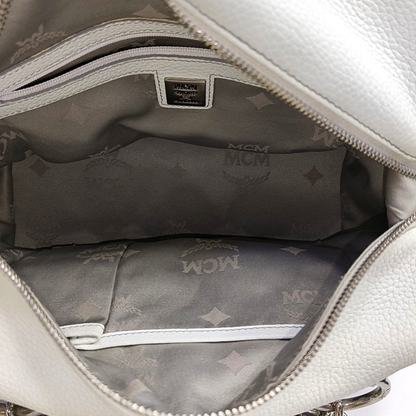 MCM Gray Fabric Jacquard Single Shoulder Bag Silver Hardware-(SKU)-943696572