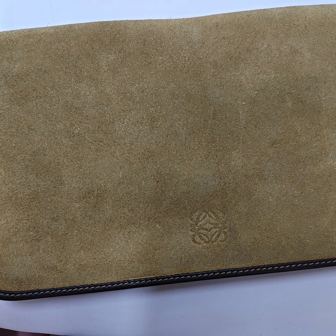 LOEWE Khaki Suede Hand Clutch Golden hardware-(SKU)-947576962
