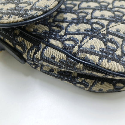 DIOR Saddle Small Size Blue Canvas Monogram Saddle Bag Single Shoulder Bag Golden Hardware-(SKU)-966733387