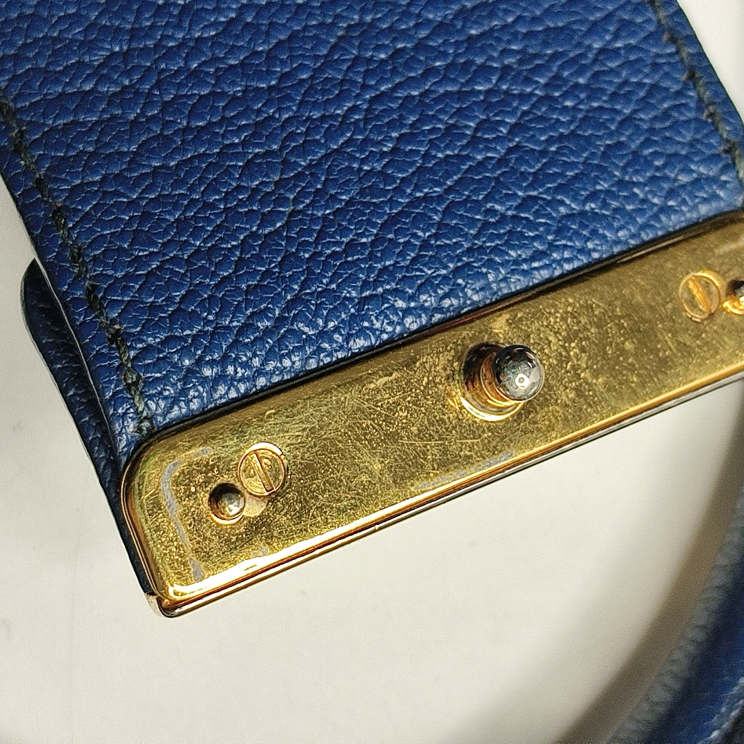 Miu Miu Tote bag Blue Cowhide Crumpled Shoulder Bag Single Shoulder Bag Crossbody Bag Golden hardware Removable shoulder strap-(SKU)-950926688