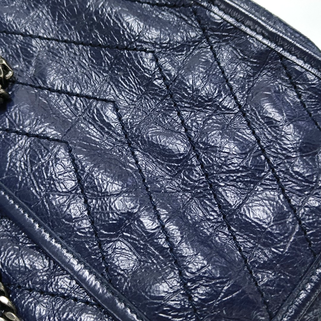 YSL NIKI Small Size Dark Blue Calf Leather Quilted V-Stitch Single Shoulder Bag Crossbody Bag Palladium Hardware-(SKU)-932669743