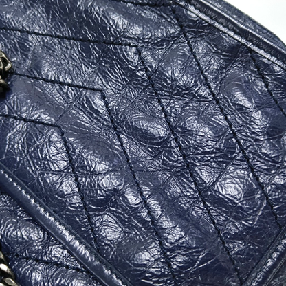 YSL NIKI Small Size Dark Blue Calf Leather Quilted V-Stitch Single Shoulder Bag Crossbody Bag Palladium Hardware-(SKU)-932669743