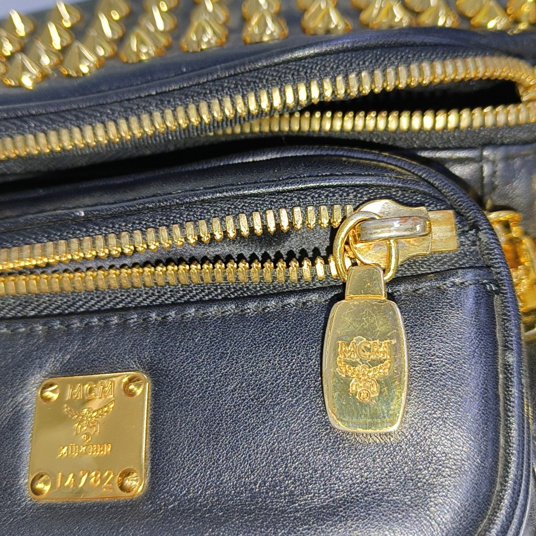 MCM Black Leather Studs Waist Bag Golden hardware-(SKU)-940042449